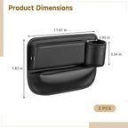 2 Pcs Car Seat Gap Filler Organizer, Leather Storage Box with Cup Holder, Cable Hole, Clutter Catcher for Cars, Black Seat Gap Storage Pockets for Driver and Passenger Seats