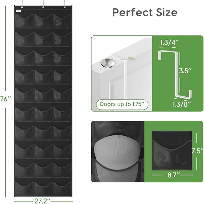 Unjumbly Baseball Hat Rack, 30 Pocket Over-The-Door Hat Organizer with Clear Deep Pockets to Display Baseball Caps Collection
