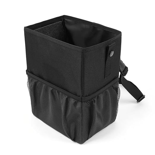 KMMOTORS Aladdin Car Trash Can Small with Mesh Pocket, Hanging Trash bin for car, Garbage Can with Trash Bags, Foldable car Trash can with Bag(Small Without Lid)