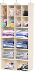 Ofiray-home 6 Tier Hanging Closet Organizer, 16 Compartments Sweater Organizer for Closet with 3 Sturdy Hooks, Closet Organiz