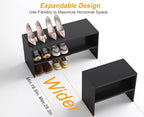 Black Shoe Rack Organizer for Closet, 2-Tier Expandable Shoe Shelf, Stackable Iron Wood Combination Small Shoe Racks Shelves 