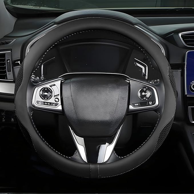 Car Steering Wheel Cover, Microfiber Breathable Ice Silk Leather Steering Wheel Cover Soft Anti-Slip Safety, 15inch Four Seas