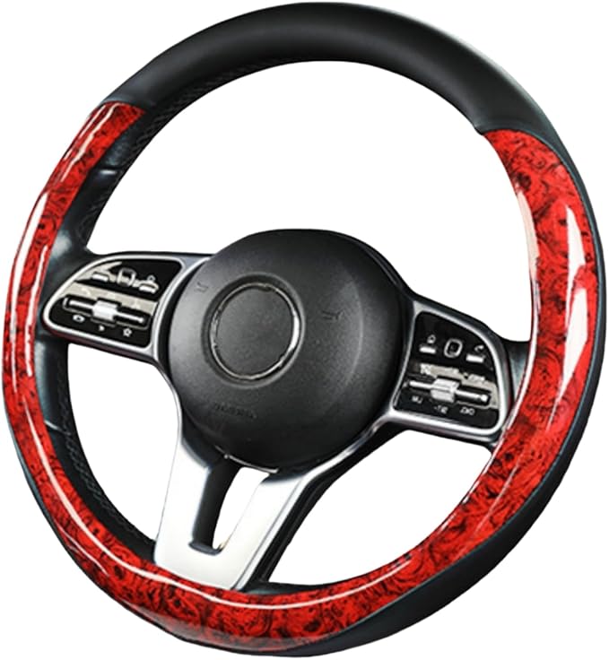 Wood Grain Steering Wheel Cover Microfiber Leather Breathable Anti Slip Universal Protector 14.5-15 inch Car Interior Accesso