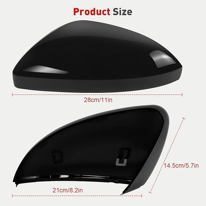 Left Driver Side Mirror Cap Compatible with Volkswagen Jetta 2019-2025, Door Rearview Mirror Cover Fit for Jetta US Version Without Turn Signals Replace 17A857537AGRU 17A857537GRU - Glossy Black