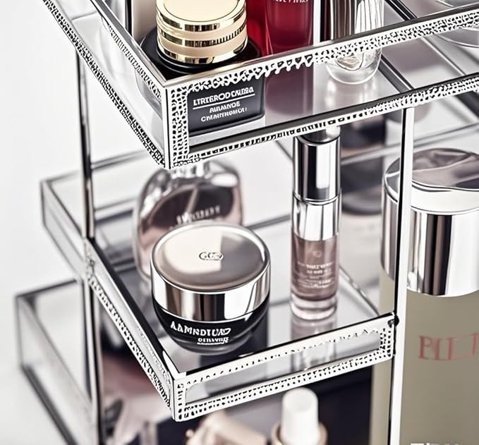 Hersoo 360 Degree Rotation Cosmetic Organizer -Premium Makeup Storage with Spin Base,Antique Countertop Cosmetic Storage,Larg