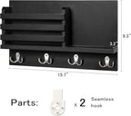 Dahey Wall Mounted Mail Holder Wooden Key Holder Rack Mail Sorter Organizer with 4 Double Key Hooks and A Floating Shelf Rust