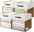Bagnizer Storage Cubes, 4 Pack Linen Foldable Storage Bins (13 x 13 inch) with Clear Window and Handles, Fabric Organizer for