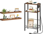 HOOBRO Floating Shelves and Console Table Bundle, Wall Mounted Shelf Set of 2, 15.7" Narrow Entryway Table with Charging Stat