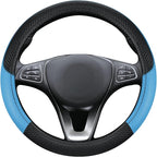 Black & Blue Car Steering Wheel Cover, Microfiber, Leather Patchwork, Universal 14.5-15 Inch Leather Anti-Slip Breathable Aut