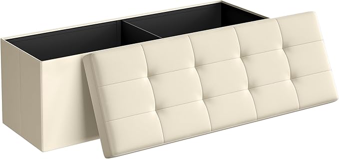 SONGMICS MAZIE Collection - 43 Inches Folding Storage Ottoman Bench, Ottoman Foot Rest, End of Bed Bench, Storage Chest, Load