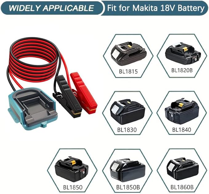 Jumper Cables Adapter Compatible with Ma-kita 18V Battery, 8AWG 2FT Portable Battery Jump Starter Automotive Booster Cables Power for Car Jump Starting Using Tool