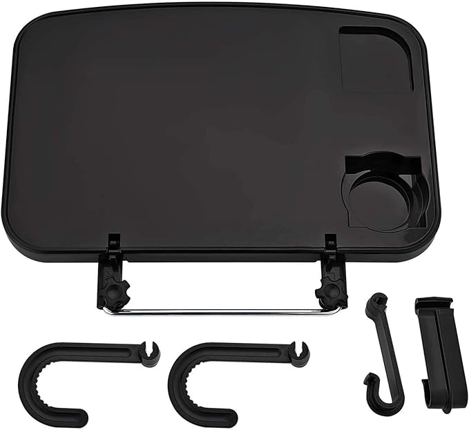 XINDELL Steering Wheel & Car Seat Tray - Universal Foldable Desk for Laptop, Food, Cup Holder - Portable Car Food Tray for Drivers, Kids, Road Trips - Fits All Vehicles