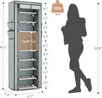 VILICK Shoe Rack with Cover Narrow Shoe Rack Organizer with 4 Side Pockets 10 Tier Tall Shoe Storage Shoe Shelf Holds 18-22 P