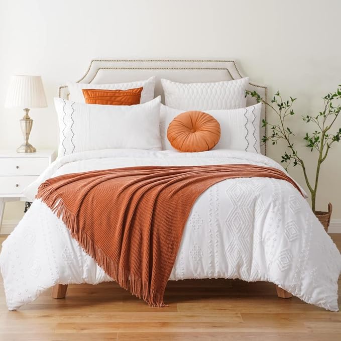 BATTILO HOME Rust Orange Throw Blanket for Couch, Soft Chenille Knit Throws with Tassels for Home Decor, Spring Caramel Throw