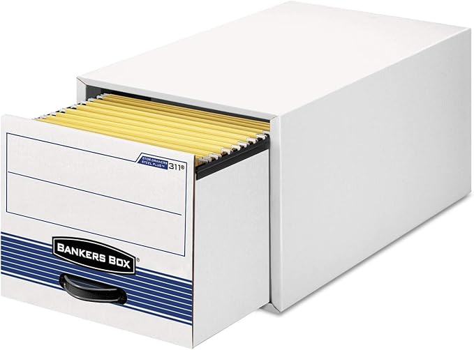 Bankers Box 6 Pack STOR Extra Space Saving Filing Cabinet, Stacks 5 High, Letter, White/Blue