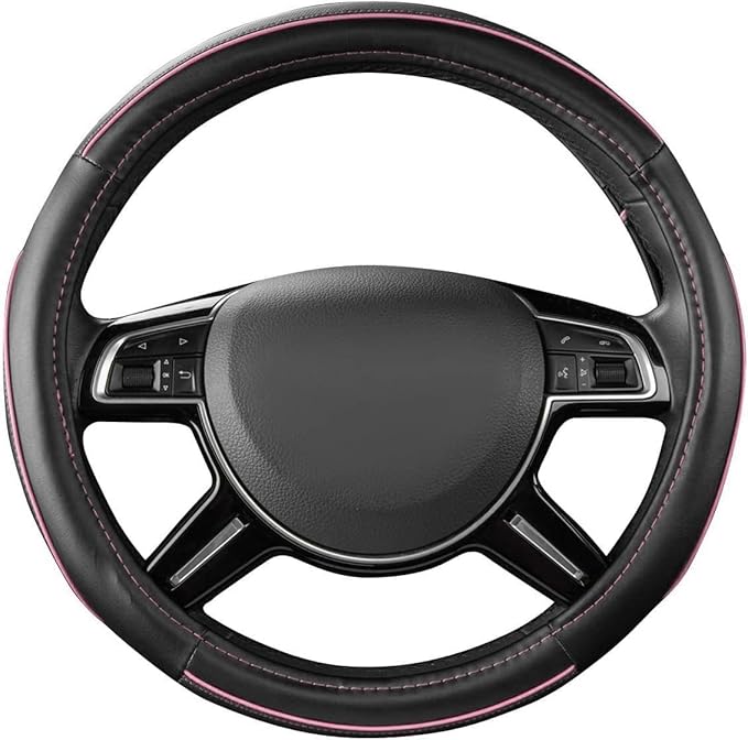 CAR Pass Colour Piping Leather Universal Fit Steering Wheel Cover, Perfectly fit for 14.5-15 inches Suvs, Vans, Trucks, Sedan