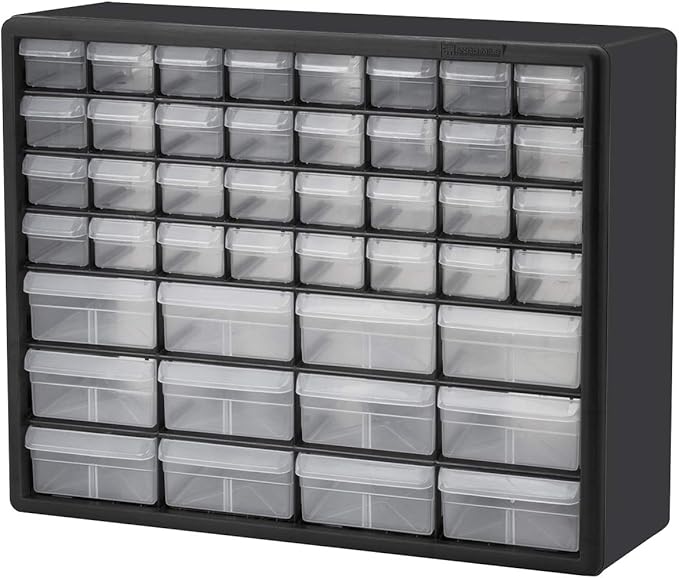 Akro-Mils 06705 TiltView Horizontal Plastic Organizer Storage System Cabinet with 5 Tilt Out Bins & 10144, 44 Drawer Plastic 