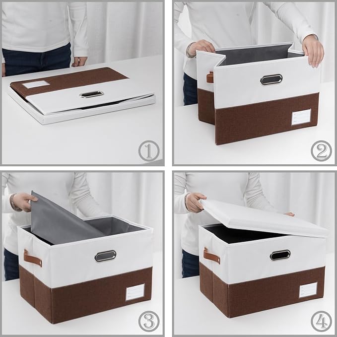 PRANDOM Foldable Storage Bins with Lids [3-Pack] Fabric Collapsible Storage Boxes Baskets Cubes Containers with Handles for C