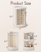 Vlando 360°Rotating Jewelry Box,Earring Organizer Large Vertical Jewelry Organizer with 6 Necklace Hooks, Open Ring Display S