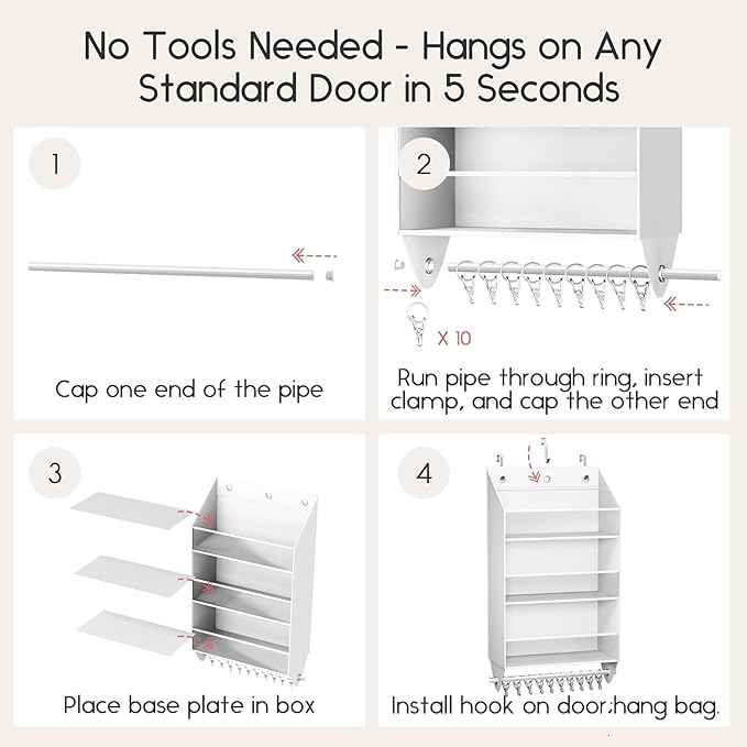 Homsorout Over the Door Hat Rack - 3-Layer Design Hat Organizer Holds 30-36 Hats with 10 Hooks, Ideal Hat Rack for Door, Over