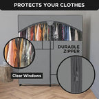 HOLDN’ STORAGE Portable Wardrobe Closet - 65 lb Large Capacity, Internal Heavy Duty Metal Rod, Zipper & Clear Window, Durable
