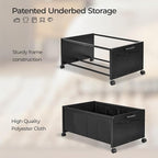 Under Bed Storage with Wheels, Wooden Under Bed Drawers On Wheels, Rolling Under Bed Shoe Storage, Space Saving, Black,70L