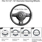Black Genuine Leather Car Steering Wheel Cover Men Women,Cowhide Wheel Cover,Soft,Breathable,Anti-Slip,Luxury Steering Wheel 