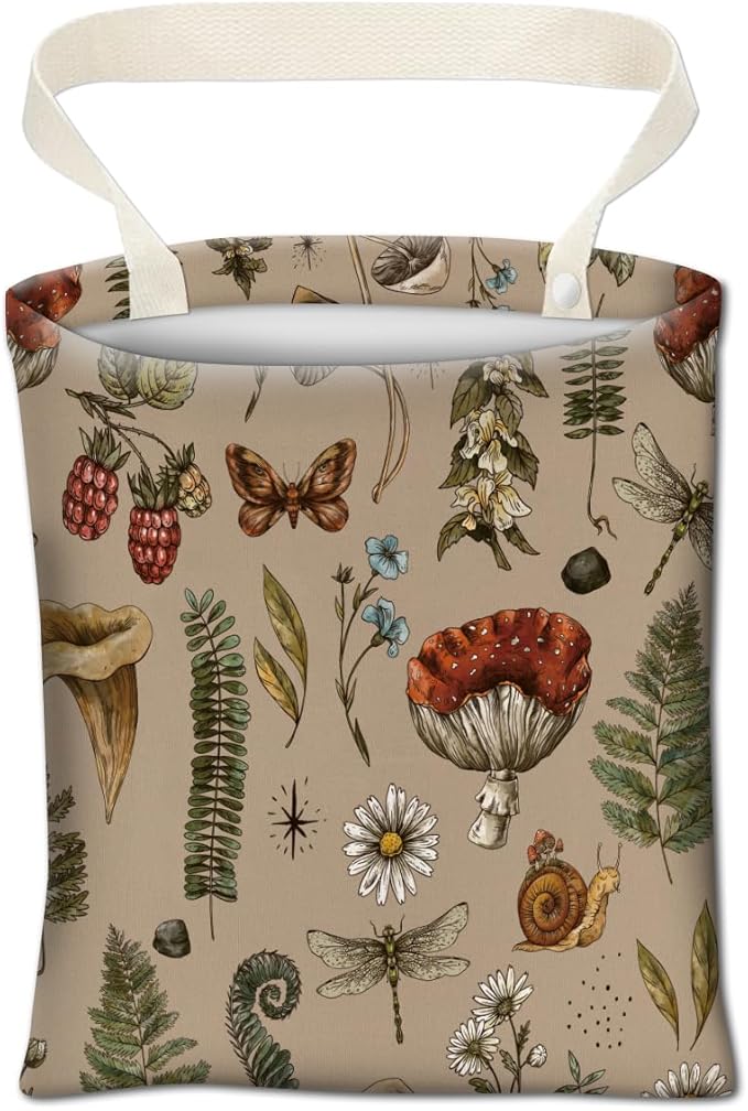 Car Trash Can, Cute Car Trash Bag, Hanging Car Organizer and Storage Bag, Trash Bin for Car Accessories, Vehicle, Travelling, Camping Cute Boho Mushroom