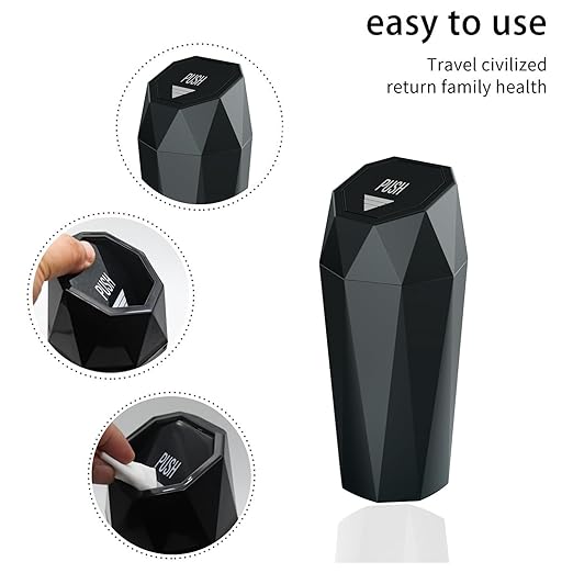 Car Trash Can with Lid，Mini Diamond Design Automatic Portable Trash Can，Used in Car Home, Office, Kitchen, Bedroom (2, Red)