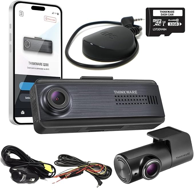 THINKWARE Q200 Dash Cam Car Dashboard Camera, WiFi, WDR, Speed Red Light Alerts, ADAS, 256GB Max, Parking Monitor, Night Visi