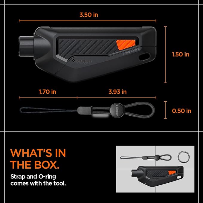 Spigen Life Car Escape Tool Emergency Keychain Hammer Seatbelt Cutter and Window Breaker - Black