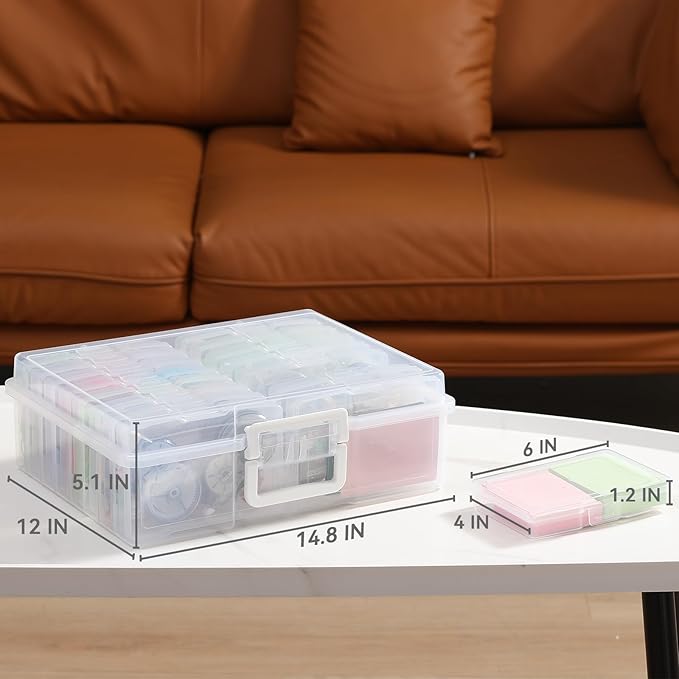 novelinks Transparent 4" x 6" Photo Cases and Clear Craft Keeper with Handle, 16 Inner Photo Organizers & Photo Storage Box, 