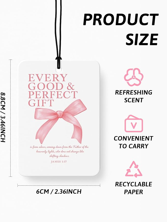 Pink Christian Car Air Freshener 4 Pcs, Coquette Bow Inspirational Religious Hanging Air Freshener for Cars Closet Drawer Boo