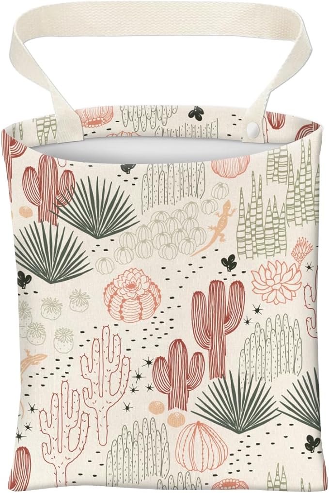 Car Trash Can, Cute Car Trash Bag, Hanging Car Organizer and Storage Bag, Trash Bin for Car Accessories, Vehicle, Travelling, Camping Colorful Cactus
