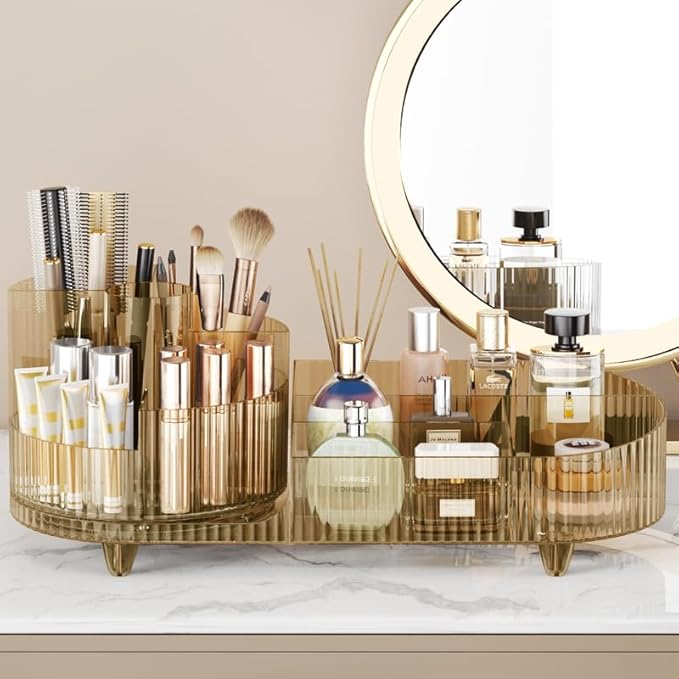 Booklov Roating Makeup Organizer for Vanity, Large Capacity Cosmetic Display Case, Clear Acrylic Countertop Beauty Storage Ho