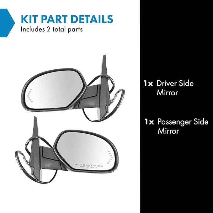 TRQ 2 Piece Driver and Passenger Side Mirror Assembly Set Power Fold Electric Adjustment Heated Memory Textured Compatible wi