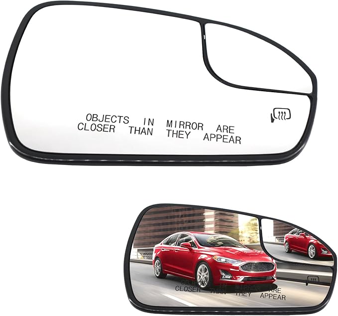 Passenger Right Side Power Heated Mirror Glass Compatible with Ford Fusion 2013-2020 Blind Spot Side View Convex Mirror Glass with Rear Holder Replace DS7Z17K707B DS7Z-17K707-B
