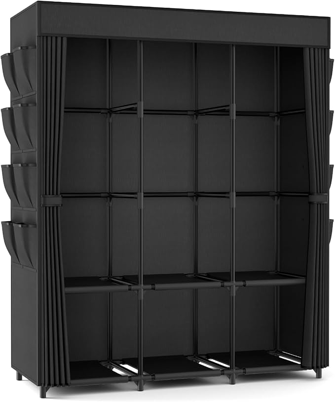 Wardrobe Closet Portable Closets for Hanging Clothes Large Capacity Clothes Rack with Cover, 3 Hanging Rods, 6 Shelves and 8 