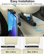 Backseat Tablet Holder for Car Headrest, Anti-Shake Adjustable Arm Mount for Kids, Foldable Car Tablet Mount for Road Trips, Fits iPad Pro/Air/Mini, Galaxy Tab, Fire (4-13”)