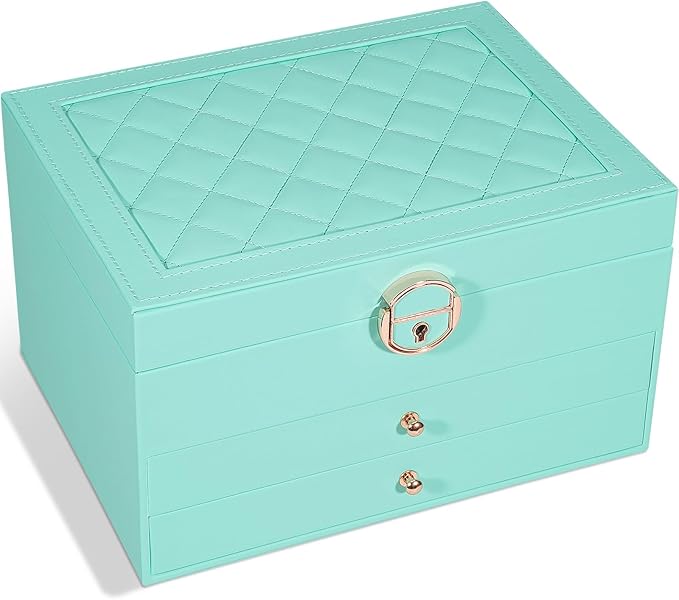 GUOER Jewelry Box for Women Girl Wife 3 Layers Large PU Leather Jewelry Organizer Storage Case with Two drawers Display for E
