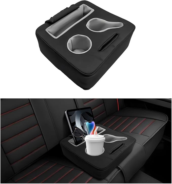 Car Back Seat Organizer, Leather Automotive Rear Seat Couch Cup Holder Expander Tray, Vehicle Cup Holder Tray Holds Snacks Remotes Phones for Truck RV Boat Couch Pillow Bed