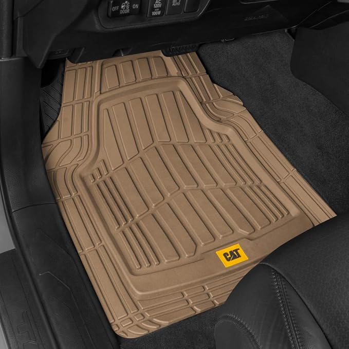 Cat® ToughRide™ Heavy-Duty 3 Piece Rubber All Season Floor Mats for Car Truck Van SUV, Black - Premium Trim to Fit Cars Floor Mat, All Weather Deep Dish Automotive Floor Mats, Total Dirt Protection