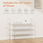 LANTEFUL 3 Tier Shoe Rack for Closet, Shoe Organizer with 5 Hooks, Long Shoe Shelf Storage for Shoe and Boot Stackable Free S