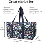 NGIL Extra Large Utility Tote Reusable Grocery Bag Oversized Collapsible for Groceries, Storage, Picnic, Beach (Pastel Floral-Navy)