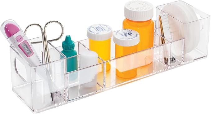 mDesign Plastic Bathroom Medicine Cabinet Organizer with Handles - Divided Vanity Storage Holder/Container for Cotton Swabs, 