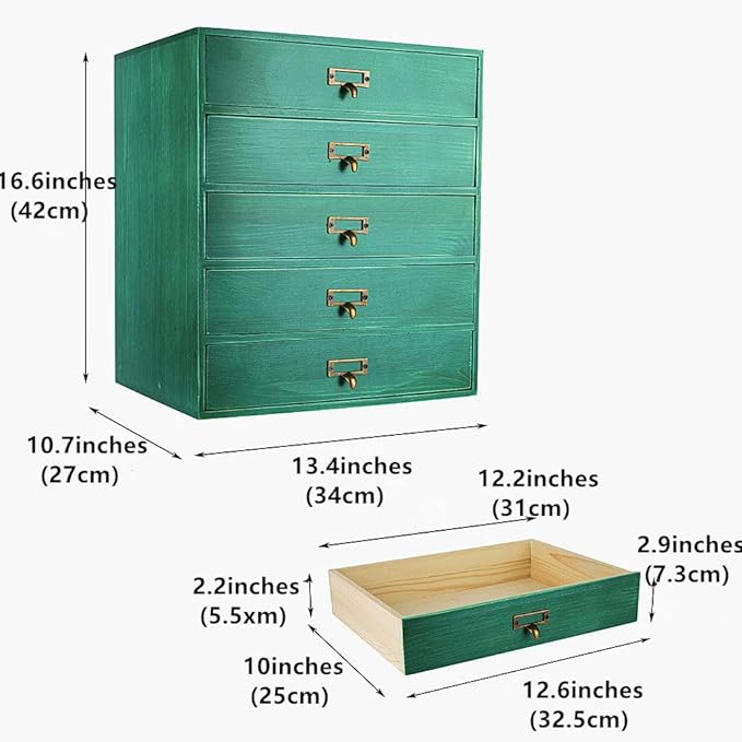 Desktop Drawer Organizer - Large Wooden Drawers Vintage Box with Drawers Paper Storage File Folder Organizer Library Card Cat