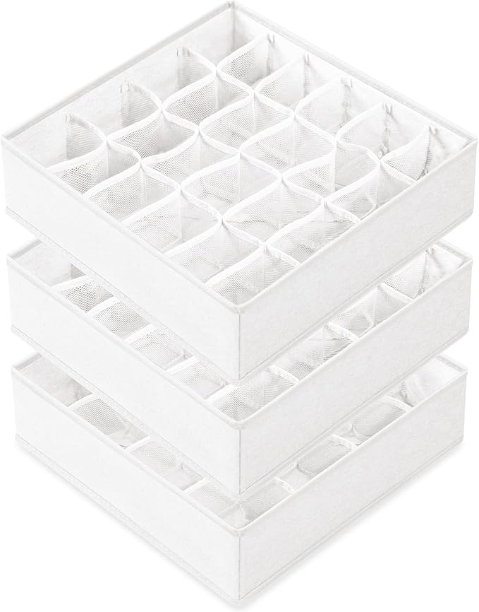 Criusia 3 Pack Sock Underwear Drawer Organizer Dividers, 64 Cell Fabric Foldable Cabinet Closet Organizers and Storage Boxes 