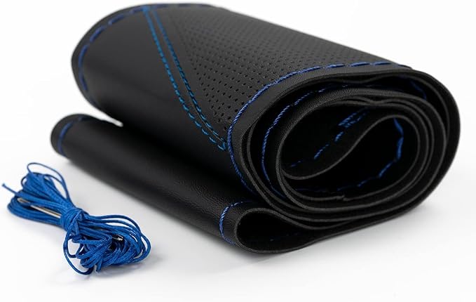 AUTOXBERT Sports Style Hand Sew Steering Wheel Cover Microfiber Leather Car Auto Steering Wheel Cover Stitch on Wrap for Cars