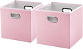PRANDOM Leather Foldable Cube Storage Bins 13x13 inch [2-Pack] Fabric Storage Baskets Cubes Drawer with Cotton Handles Organi