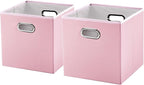 PRANDOM Leather Foldable Cube Storage Bins 13x13 inch [2-Pack] Fabric Storage Baskets Cubes Drawer with Cotton Handles Organi